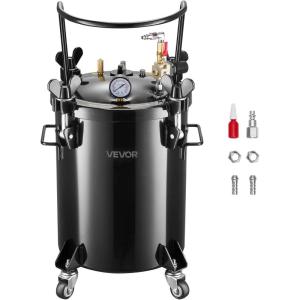 VEVOR Spray Paint Pressure Pot, 0.5 Gal/2 L Pressure Pot Paint Sprayer, φ1.8mm + φ3mm Two Spray Guns Central Pneumatic Sprays Gun with Two 9.8 FT/3 m Hoses for Furniture, Car, Fence, Max 45 Psi(30L-Pneumatic + 4 Casters)