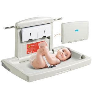VEVOR Wall-Mounted Baby Changing Station, Horizontal Foldable Diaper Change Table with Safety Straps and Hanging Rods, Use in Commercial Bathrooms, Daycare Centers for Newborns & Infant(Wall-Mounted Diaper Changing Station)