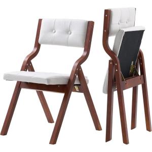 VEVOR Wooden Folding Chairs with Cushion, Set of 2, Portable Foldable Cushion Chair with Wooden Frame, Modern Padded Dining Chair for Kitchen, Office, Wedding, Party, Dining Room, Easy Assembly, Beige(Walnut+beige)