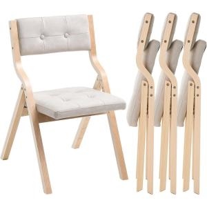 VEVOR Wooden Folding Chairs with Cushion, Set of 4, Portable Foldable Cushion Chair with Wooden Frame, Modern Padded Dining Chair for Kitchen, Office, Wedding, Party, Dining Room, Easy Assembly, Beige