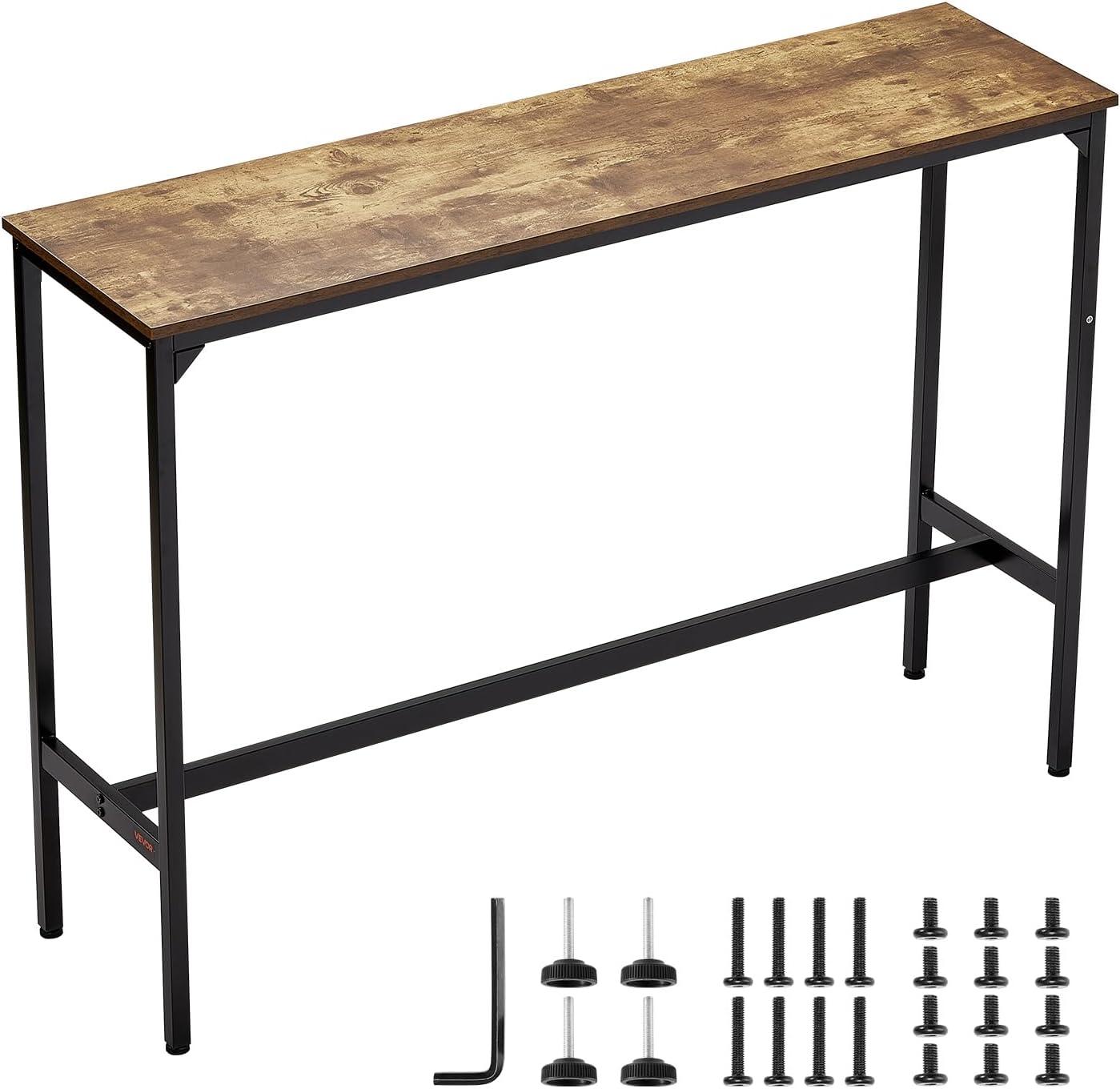 image:imageVEVOR Bar Table and Chairs Set 3PCS 235 Bars Tables Set with Rounded Corner Design Round Pub Table with Two Stools for Office Desk Breakfast Corner Mini Bars Light Gray Black55x15x39 Inch