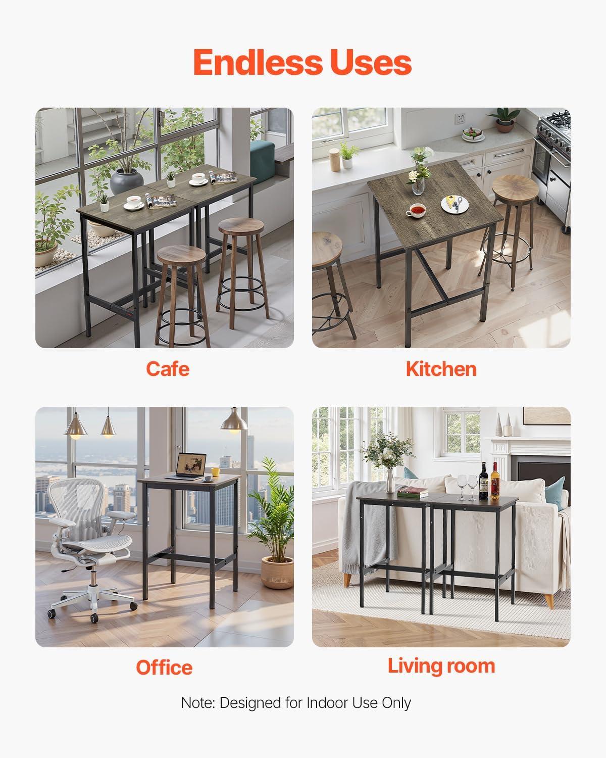 image:imageVEVOR Bar Table and Chairs Set 3PCS 235 Bars Tables Set with Rounded Corner Design Round Pub Table with Two Stools for Office Desk Breakfast Corner Mini Bars Light Gray Black24x24x36 Inch