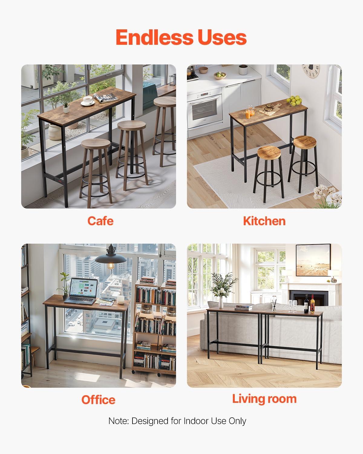 image:imageVEVOR Bar Table and Chairs Set 3PCS 235 Bars Tables Set with Rounded Corner Design Round Pub Table with Two Stools for Office Desk Breakfast Corner Mini Bars Light Gray Black39x16x36 Inch