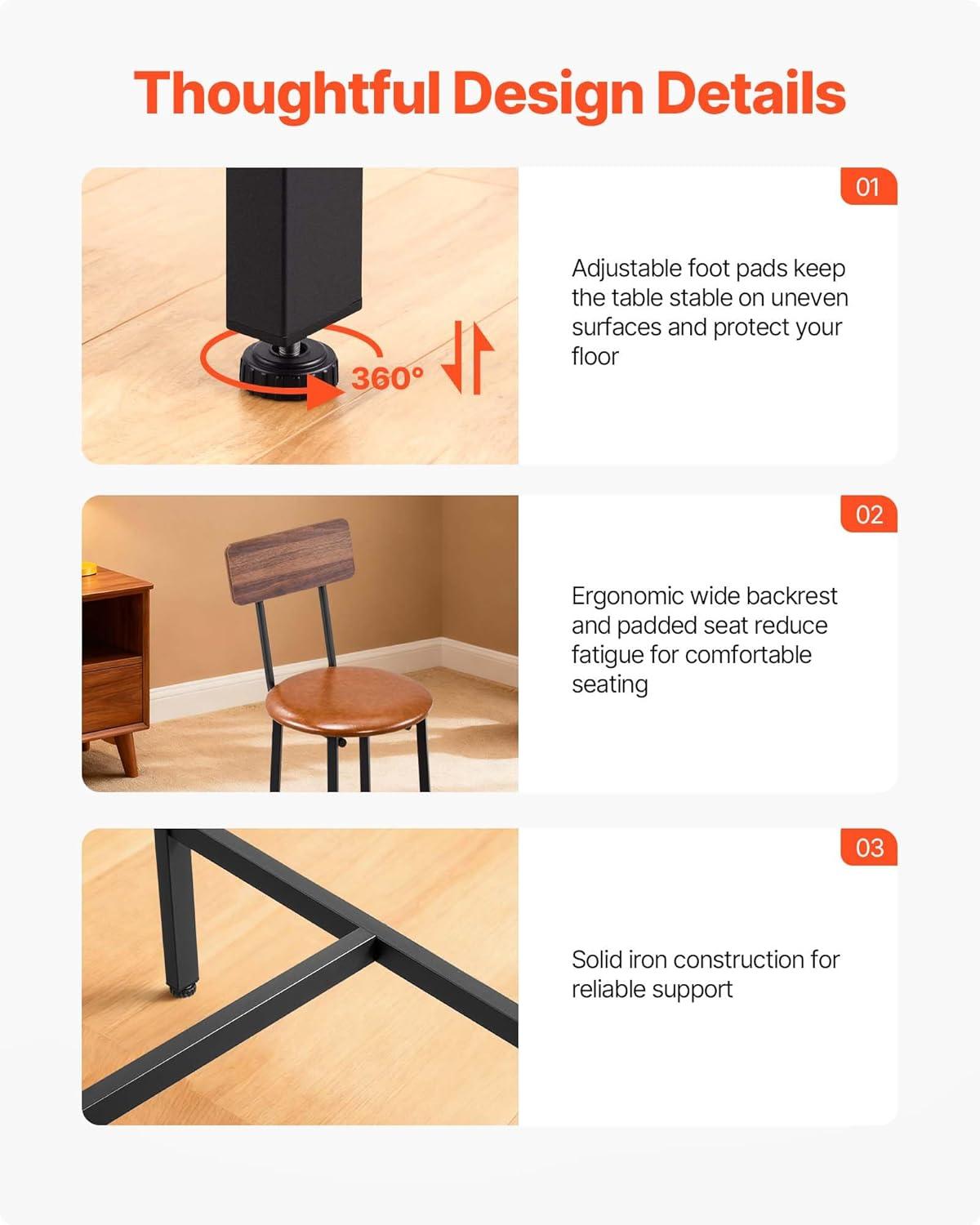 image:imageVEVOR Bar Table and Chairs Set 3PCS 235 Bars Tables Set with Rounded Corner Design Round Pub Table with Two Stools for Office Desk Breakfast Corner Mini Bars Light Gray Black5PCS 472