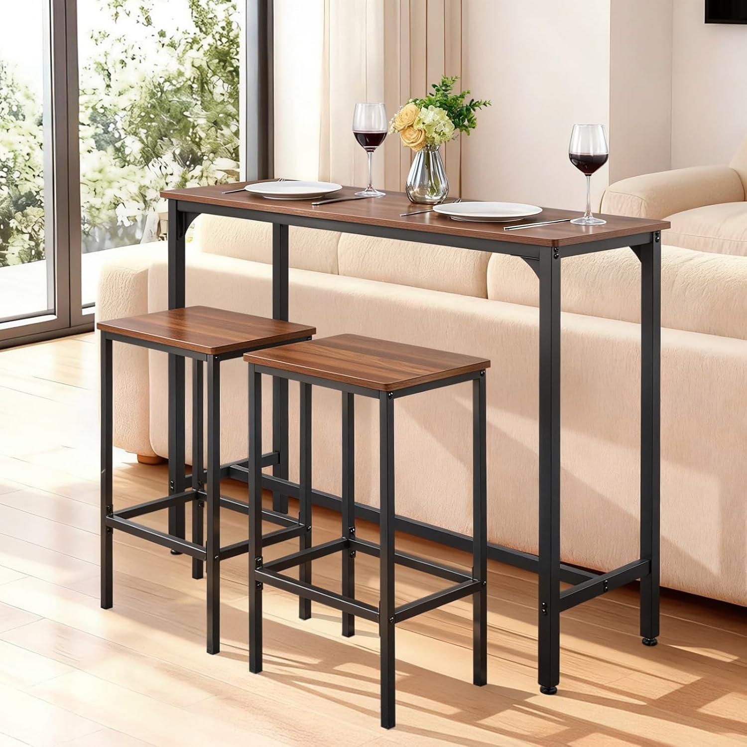 image:imageVEVOR Bar Table and Chairs Set 3PCS 235 Bars Tables Set with Rounded Corner Design Round Pub Table with Two Stools for Office Desk Breakfast Corner Mini Bars Light Gray Black3PCS 472