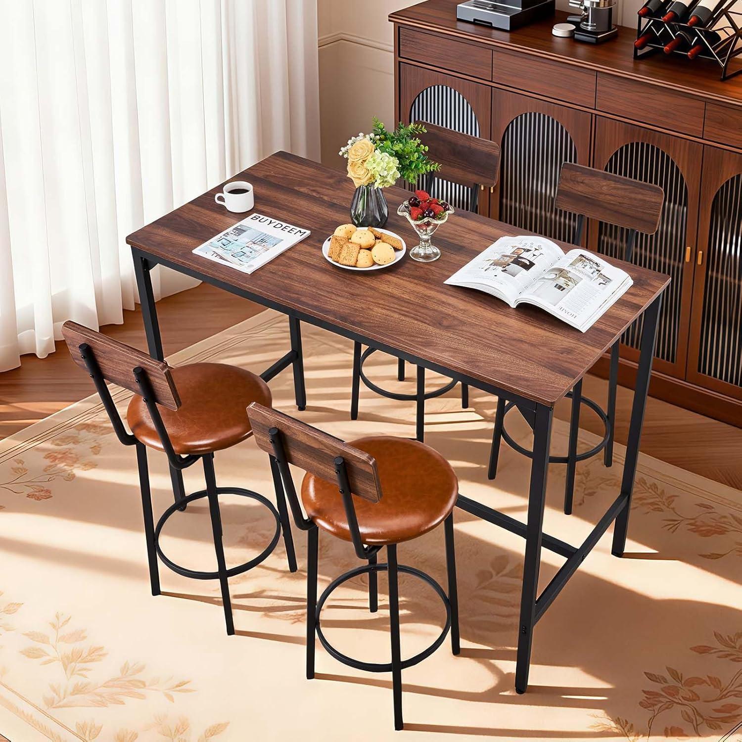 image:imageVEVOR Bar Table and Chairs Set 3PCS 235 Bars Tables Set with Rounded Corner Design Round Pub Table with Two Stools for Office Desk Breakfast Corner Mini Bars Light Gray Black5PCS 472