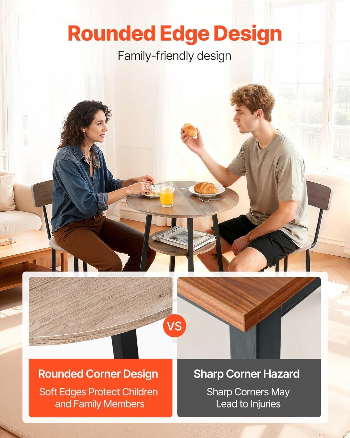 image:imageVEVOR Bar Table and Chairs Set 3PCS 235 Bars Tables Set with Rounded Corner Design Round Pub Table with Two Stools for Office Desk Breakfast Corner Mini Bars Light Gray Black3PCS 235