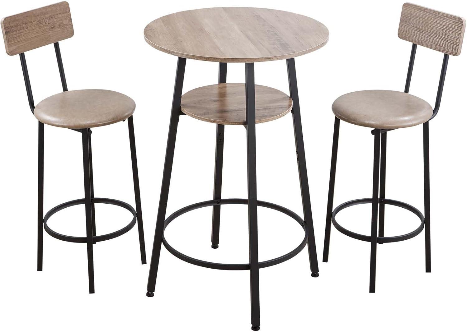 image:imageVEVOR Bar Table and Chairs Set 3PCS 235 Bars Tables Set with Rounded Corner Design Round Pub Table with Two Stools for Office Desk Breakfast Corner Mini Bars Light Gray Black3PCS 235