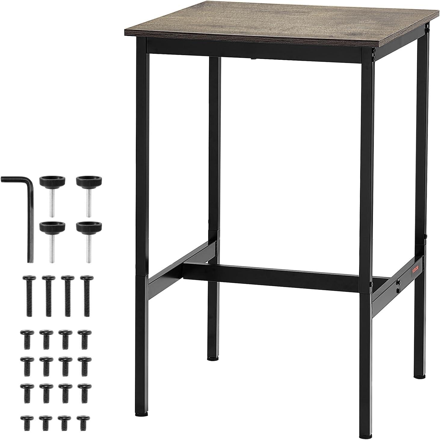image:imageVEVOR Bar Table and Chairs Set 3PCS 235 Bars Tables Set with Rounded Corner Design Round Pub Table with Two Stools for Office Desk Breakfast Corner Mini Bars Light Gray Black24x24x36 Inch
