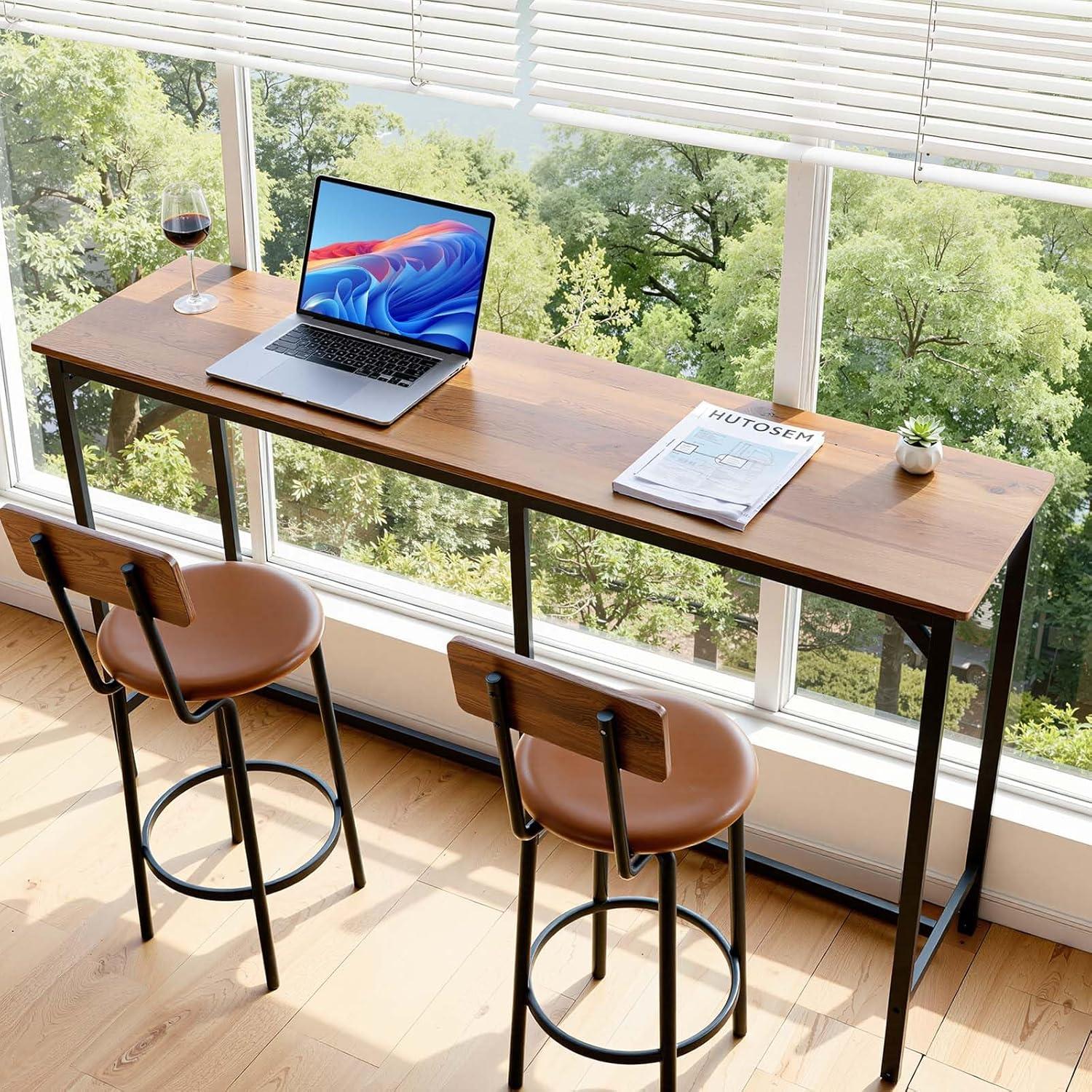 image:imageVEVOR Bar Table and Chairs Set 3PCS 235 Bars Tables Set with Rounded Corner Design Round Pub Table with Two Stools for Office Desk Breakfast Corner Mini Bars Light Gray Black63x16x36 inch