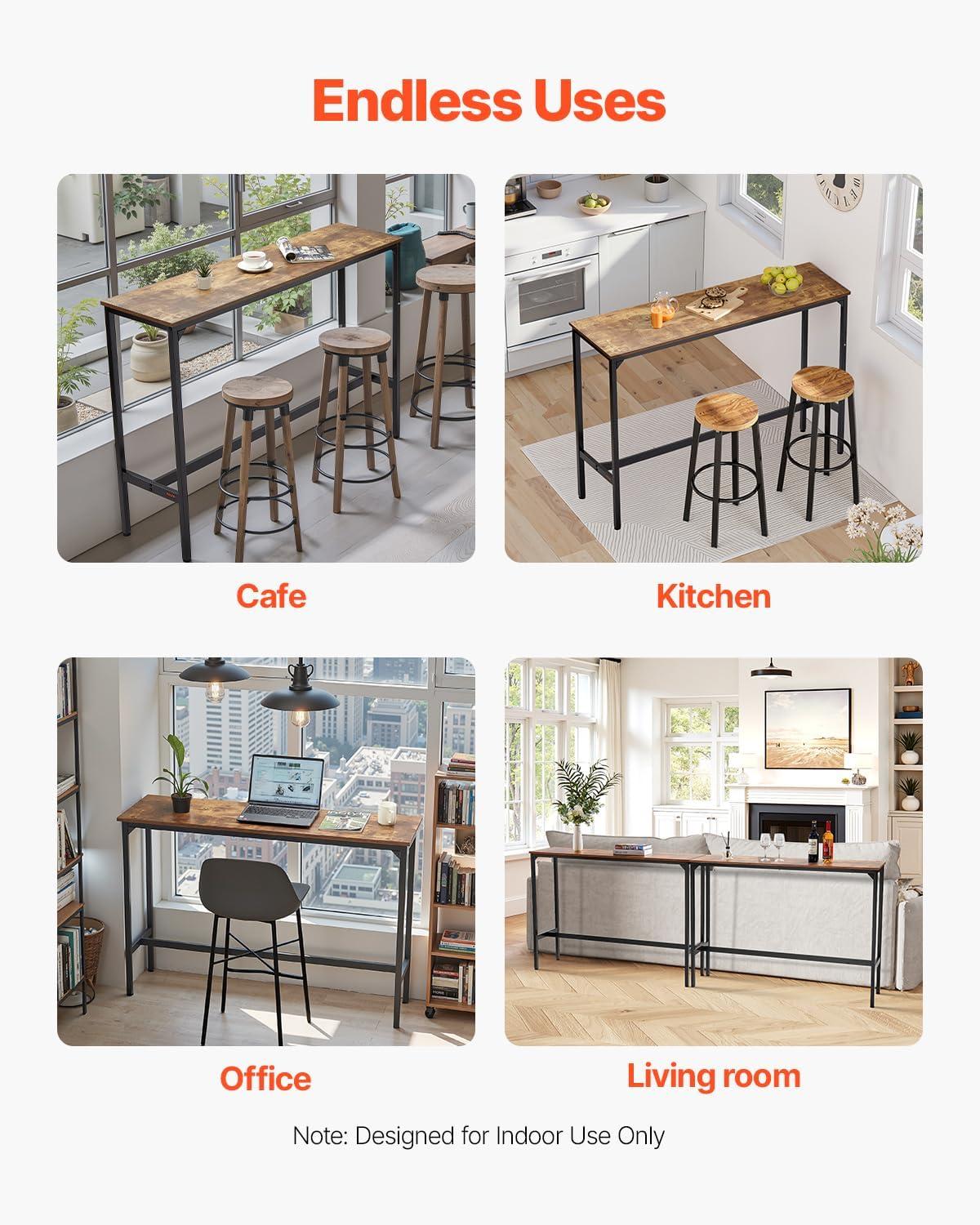 image:imageVEVOR Bar Table and Chairs Set 3PCS 235 Bars Tables Set with Rounded Corner Design Round Pub Table with Two Stools for Office Desk Breakfast Corner Mini Bars Light Gray Black55x15x39 Inch