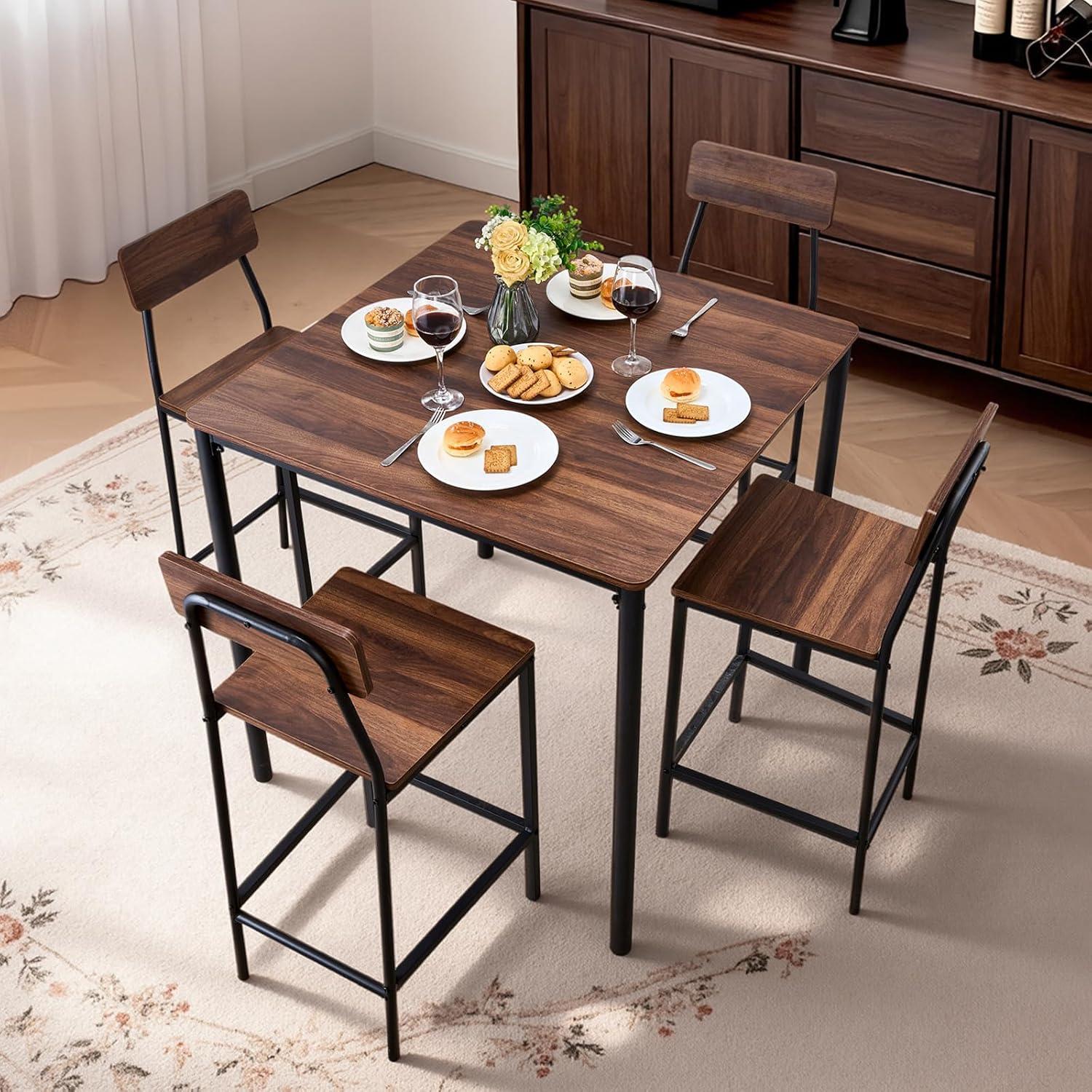 image:imageVEVOR Bar Table and Chairs Set 3PCS 235 Bars Tables Set with Rounded Corner Design Round Pub Table with Two Stools for Office Desk Breakfast Corner Mini Bars Light Gray Black5pcs 35