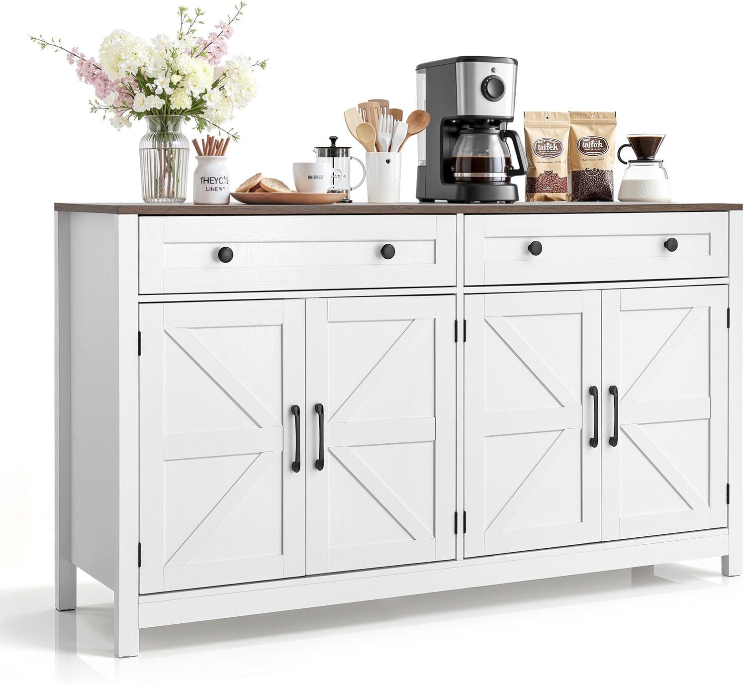 image:imageVEVOR Buffet Cabinet Farmhouse Sideboard Cabinet with Drawer 30 Coffee Bar Cabinet with Adjustable Shelves amp 2 Barn Door Sideboard Buffet Station for Living Room Entryway Kitchen WhiteWhite