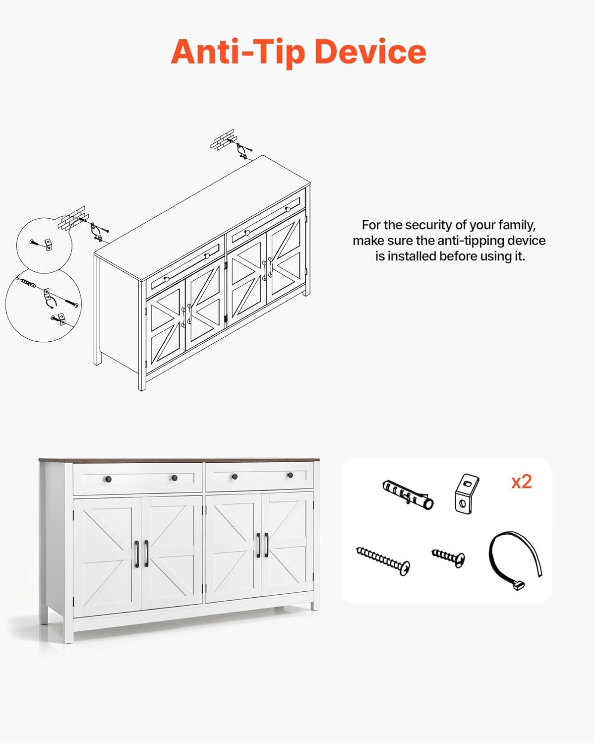 image:imageVEVOR Buffet Cabinet Farmhouse Sideboard Cabinet with Drawer 30 Coffee Bar Cabinet with Adjustable Shelves amp 2 Barn Door Sideboard Buffet Station for Living Room Entryway Kitchen WhiteWhite
