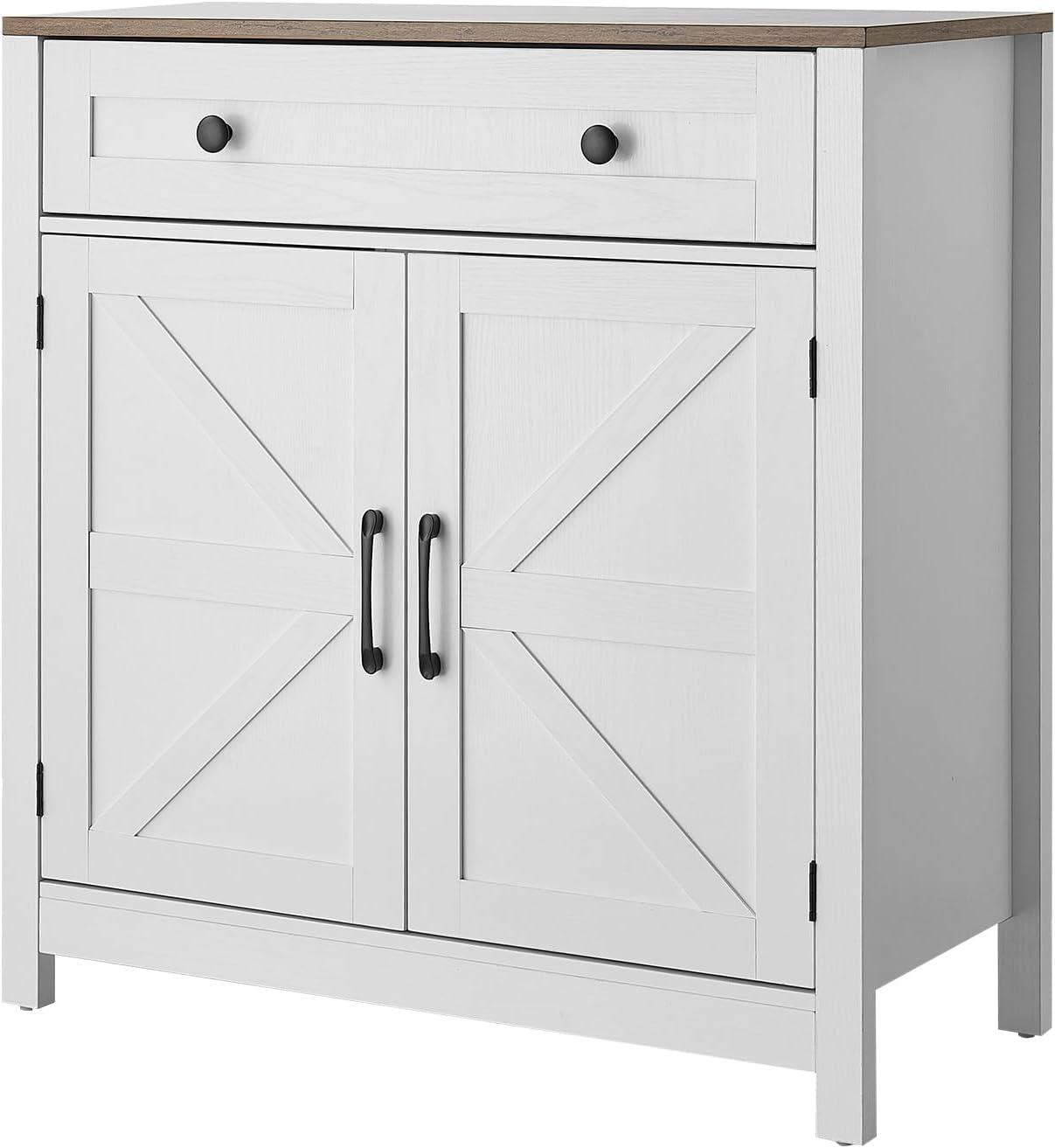 image:imageVEVOR Buffet Cabinet Farmhouse Sideboard Cabinet with Drawer 30 Coffee Bar Cabinet with Adjustable Shelves amp 2 Barn Door Sideboard Buffet Station for Living Room Entryway Kitchen WhiteWhite