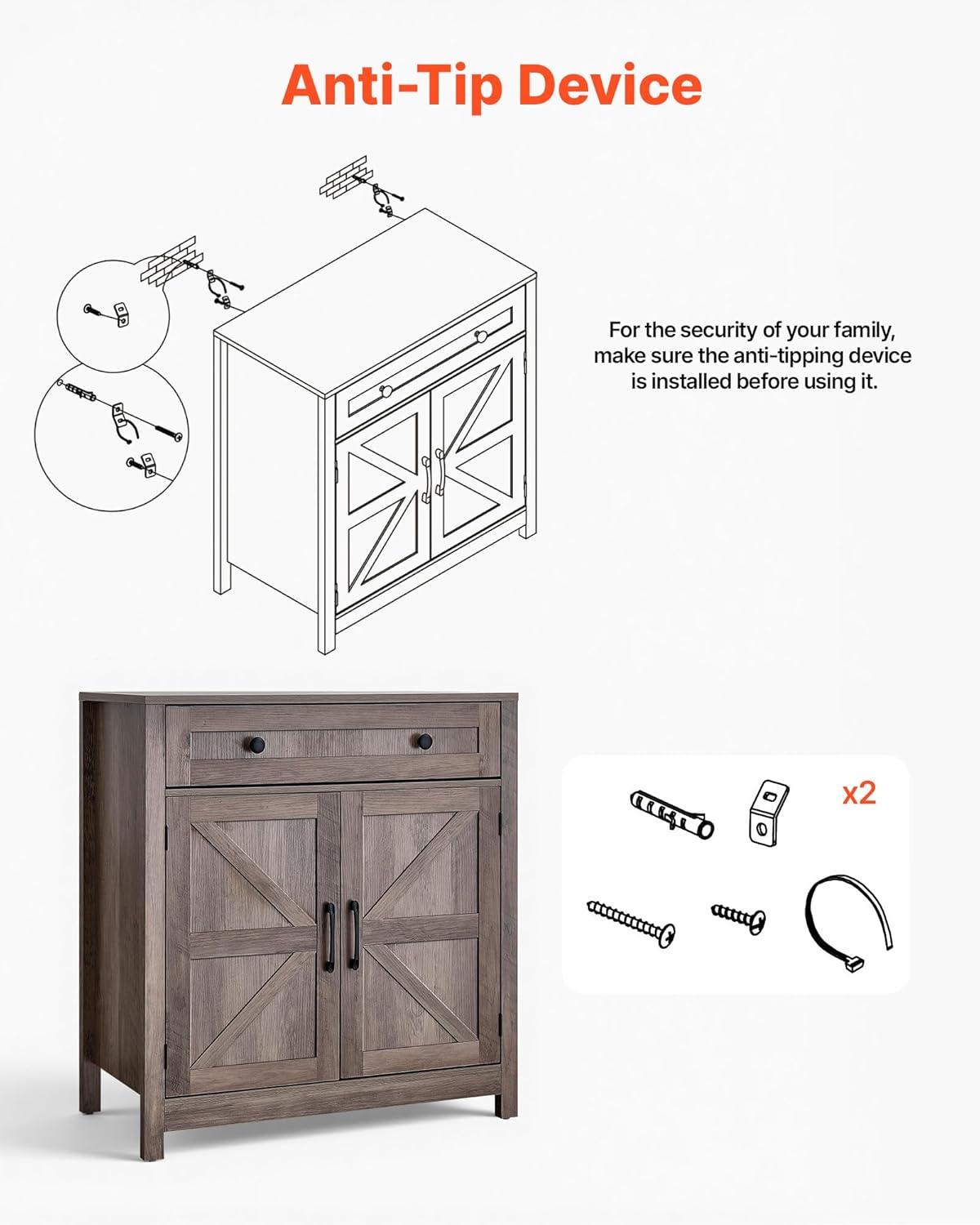 image:imageVEVOR Buffet Cabinet Farmhouse Sideboard Cabinet with Drawer 30 Coffee Bar Cabinet with Adjustable Shelves amp 2 Barn Door Sideboard Buffet Station for Living Room Entryway Kitchen WhiteGrey