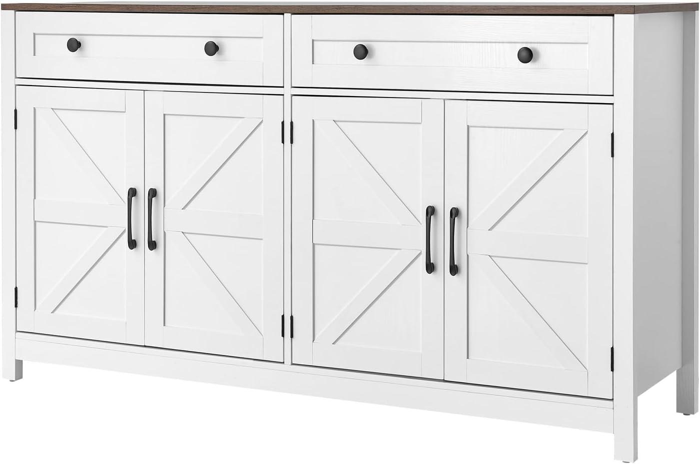image:imageVEVOR Buffet Cabinet Farmhouse Sideboard Cabinet with Drawer 30 Coffee Bar Cabinet with Adjustable Shelves amp 2 Barn Door Sideboard Buffet Station for Living Room Entryway Kitchen WhiteWhite