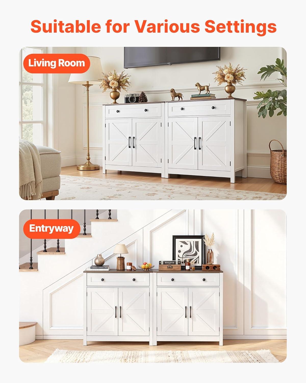 image:imageVEVOR Buffet Cabinet Farmhouse Sideboard Cabinet with Drawer 30 Coffee Bar Cabinet with Adjustable Shelves amp 2 Barn Door Sideboard Buffet Station for Living Room Entryway Kitchen WhiteWhite