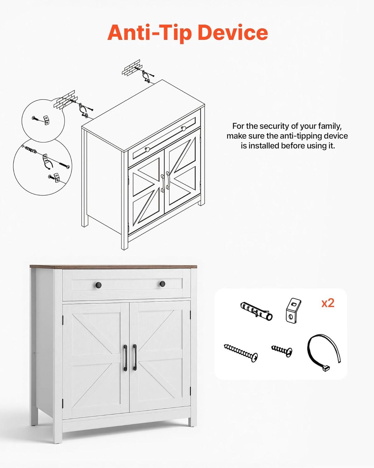 image:imageVEVOR Buffet Cabinet Farmhouse Sideboard Cabinet with Drawer 30 Coffee Bar Cabinet with Adjustable Shelves amp 2 Barn Door Sideboard Buffet Station for Living Room Entryway Kitchen WhiteWhite