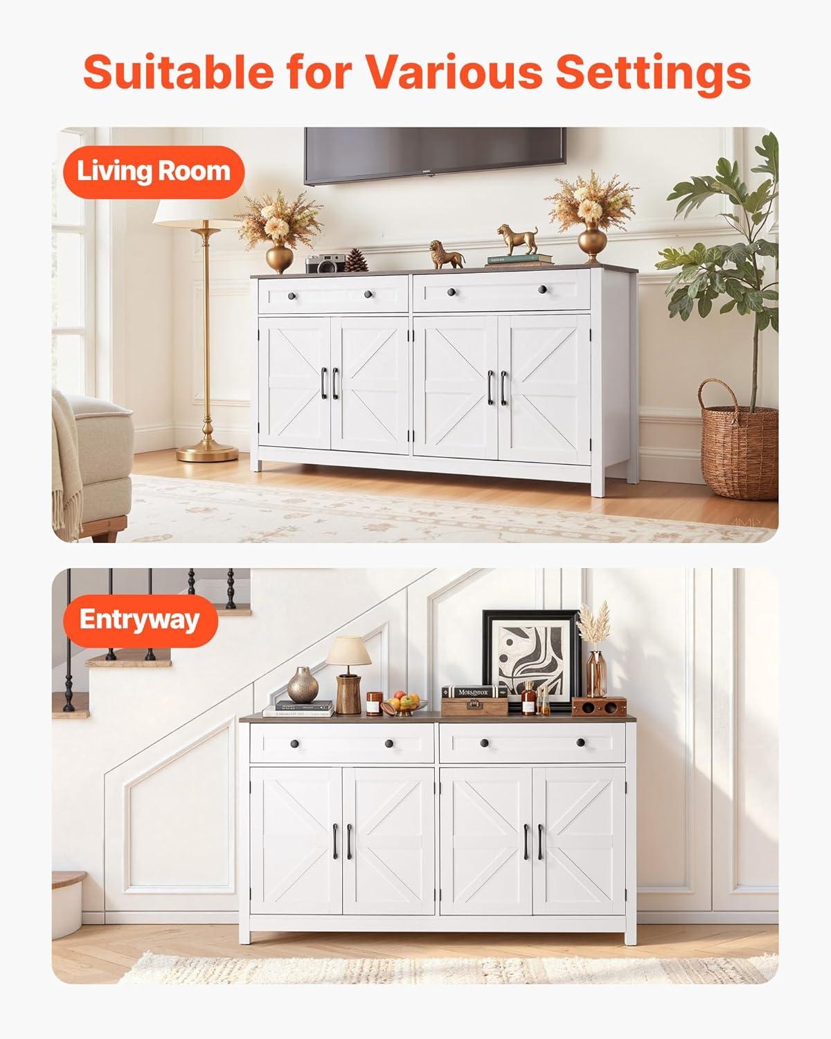 image:imageVEVOR Buffet Cabinet Farmhouse Sideboard Cabinet with Drawer 30 Coffee Bar Cabinet with Adjustable Shelves amp 2 Barn Door Sideboard Buffet Station for Living Room Entryway Kitchen WhiteWhite
