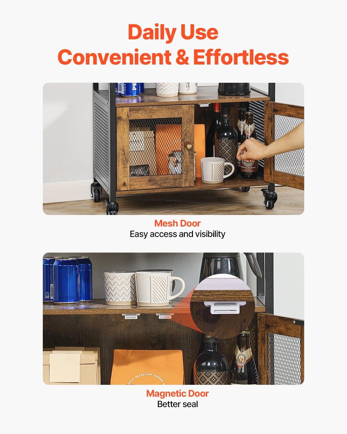 image:imageVEVOR Coffee Bar Cabinet 24 Inch Farmhouse Bar Cabinet with Storage Movable Coffee Table with Wheels amp Mesh Door Sideboard Buffet for Kitchen Entryway24 Inch