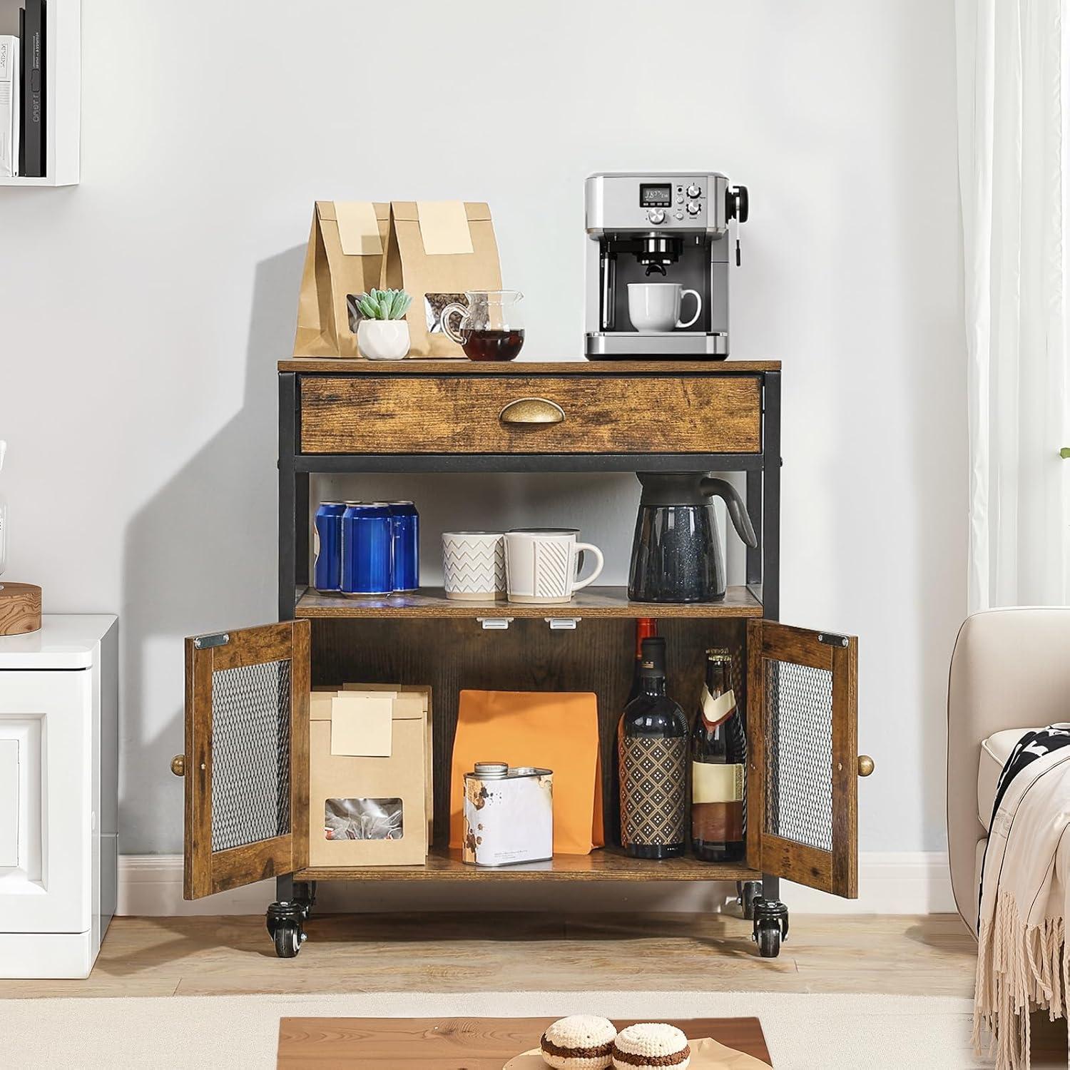 image:imageVEVOR Coffee Bar Cabinet 24 Inch Farmhouse Bar Cabinet with Storage Movable Coffee Table with Wheels amp Mesh Door Sideboard Buffet for Kitchen Entryway24 Inch