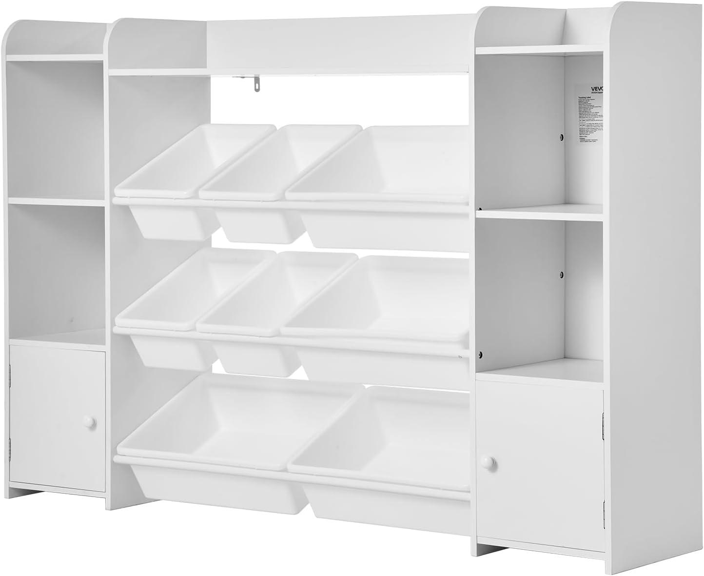 image:imageVEVOR Kids Toy Storage and Bookshelf 4Tier Large Toy Storage Organizer with 8 Flexible Plastic Bins Kids Cubby Cabinet with Bookshelf for Study Room Bedroom Playroom Classroom Nursery White546 Wide