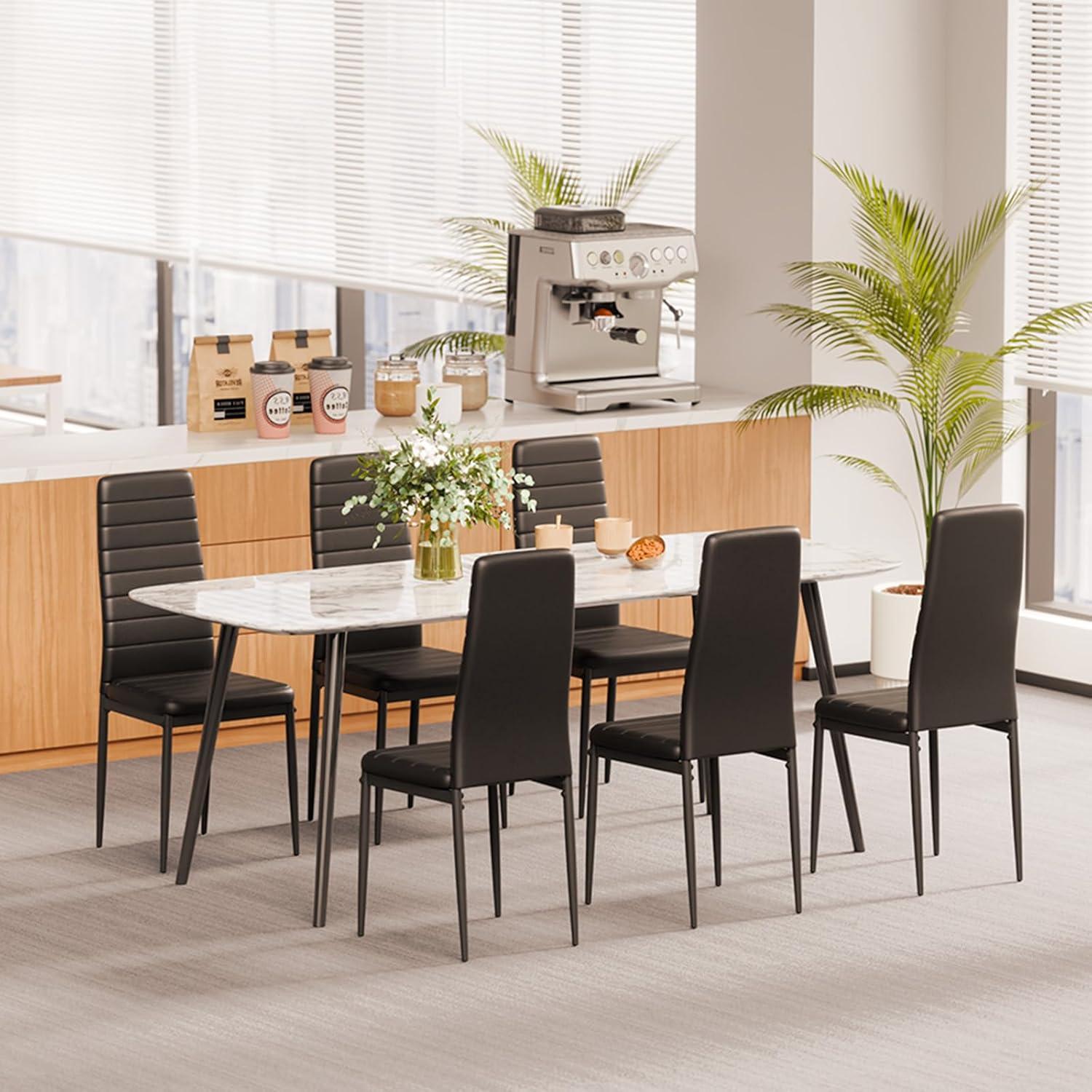 image:imageVEVOR Modern Dining Room Accent Chairs Set of 4 Upholstered Leather Side Chair for Living Room SpaceSaving Kitchen Chair with Thick Cushions and Metal Legs BlackSet of 6 Black