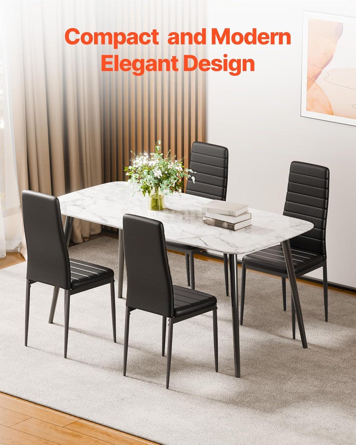 image:imageVEVOR Modern Dining Room Accent Chairs Set of 4 Upholstered Leather Side Chair for Living Room SpaceSaving Kitchen Chair with Thick Cushions and Metal Legs BlackSet of 6 Black
