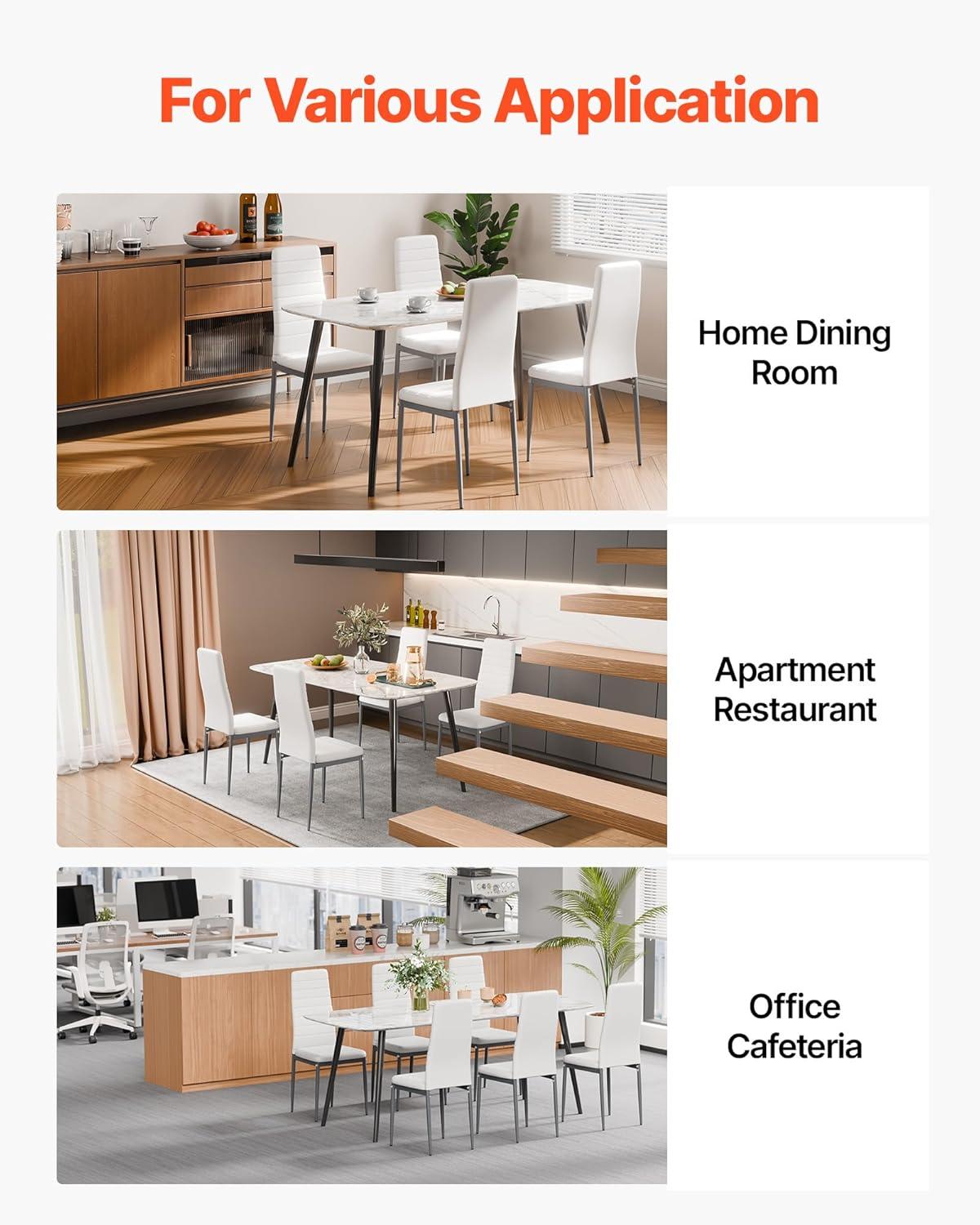 image:imageVEVOR Modern Dining Room Accent Chairs Set of 4 Upholstered Leather Side Chair for Living Room SpaceSaving Kitchen Chair with Thick Cushions and Metal Legs BlackSet of 4 White