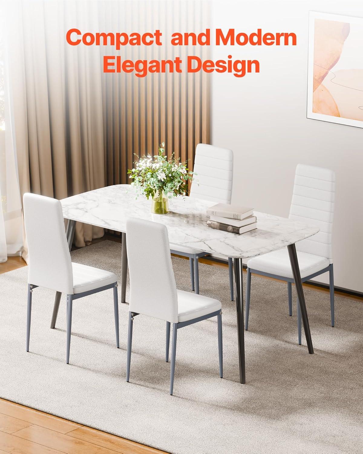 image:imageVEVOR Modern Dining Room Accent Chairs Set of 4 Upholstered Leather Side Chair for Living Room SpaceSaving Kitchen Chair with Thick Cushions and Metal Legs BlackSet of 4 White