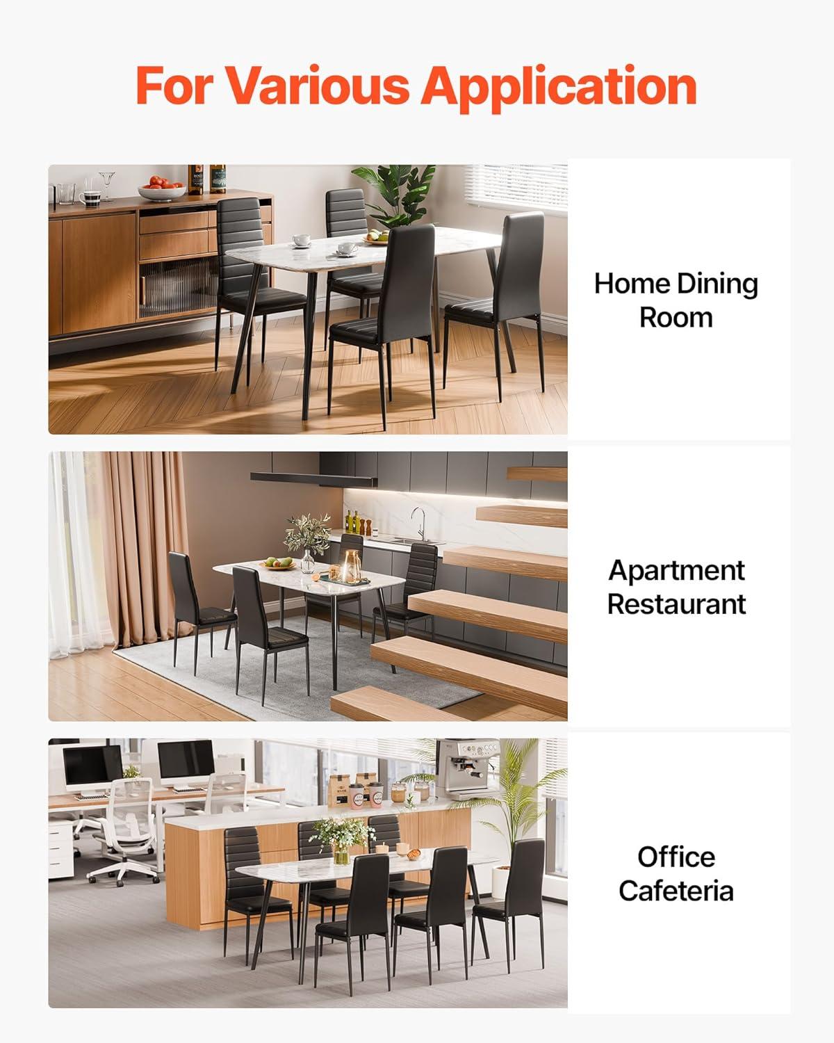 image:imageVEVOR Modern Dining Room Accent Chairs Set of 4 Upholstered Leather Side Chair for Living Room SpaceSaving Kitchen Chair with Thick Cushions and Metal Legs BlackSet of 6 Black