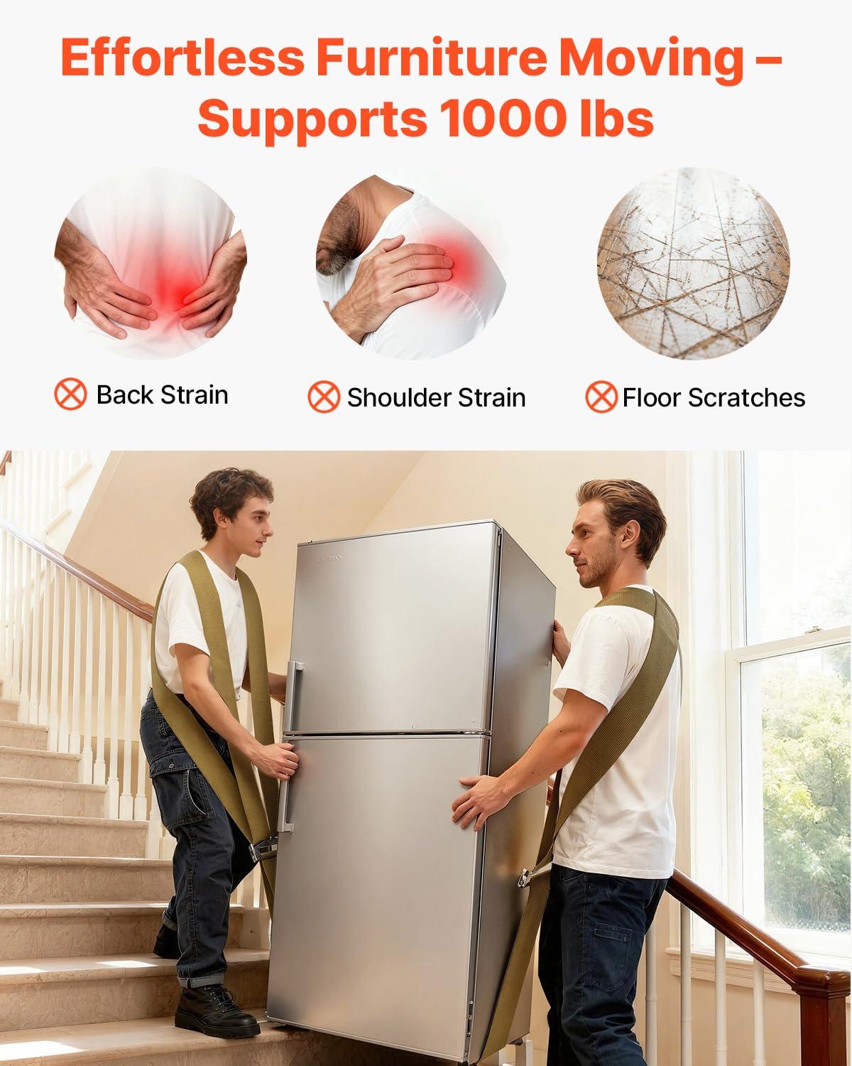 image:imageVEVOR Moving Straps 1000 lbs Heavy Load Capacity 2Person Lifting and Moving System with 2 Harness amp 1 LoadBearing Strap Adjustable Lifting Shoulder for Move Furniture Appliances Mattresses