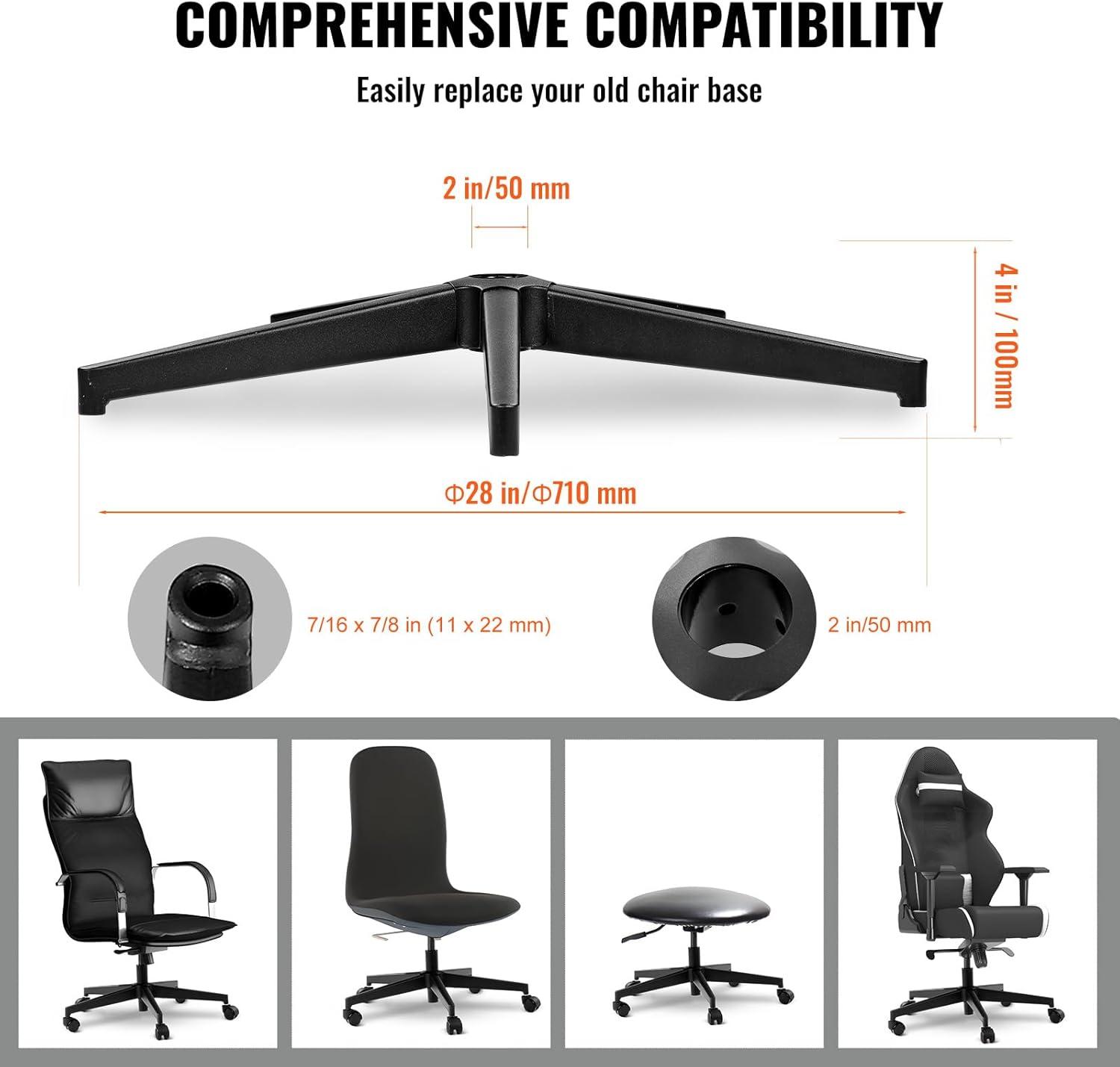 image:imageVEVOR Office Chair Base Replacement 28 2500 lbs Static Load Capacity Heavy Duty Universal Computer Desk Chair Stool Base Part with Reinforced Metal Legs Desk Chair Base Replacement Parts Black