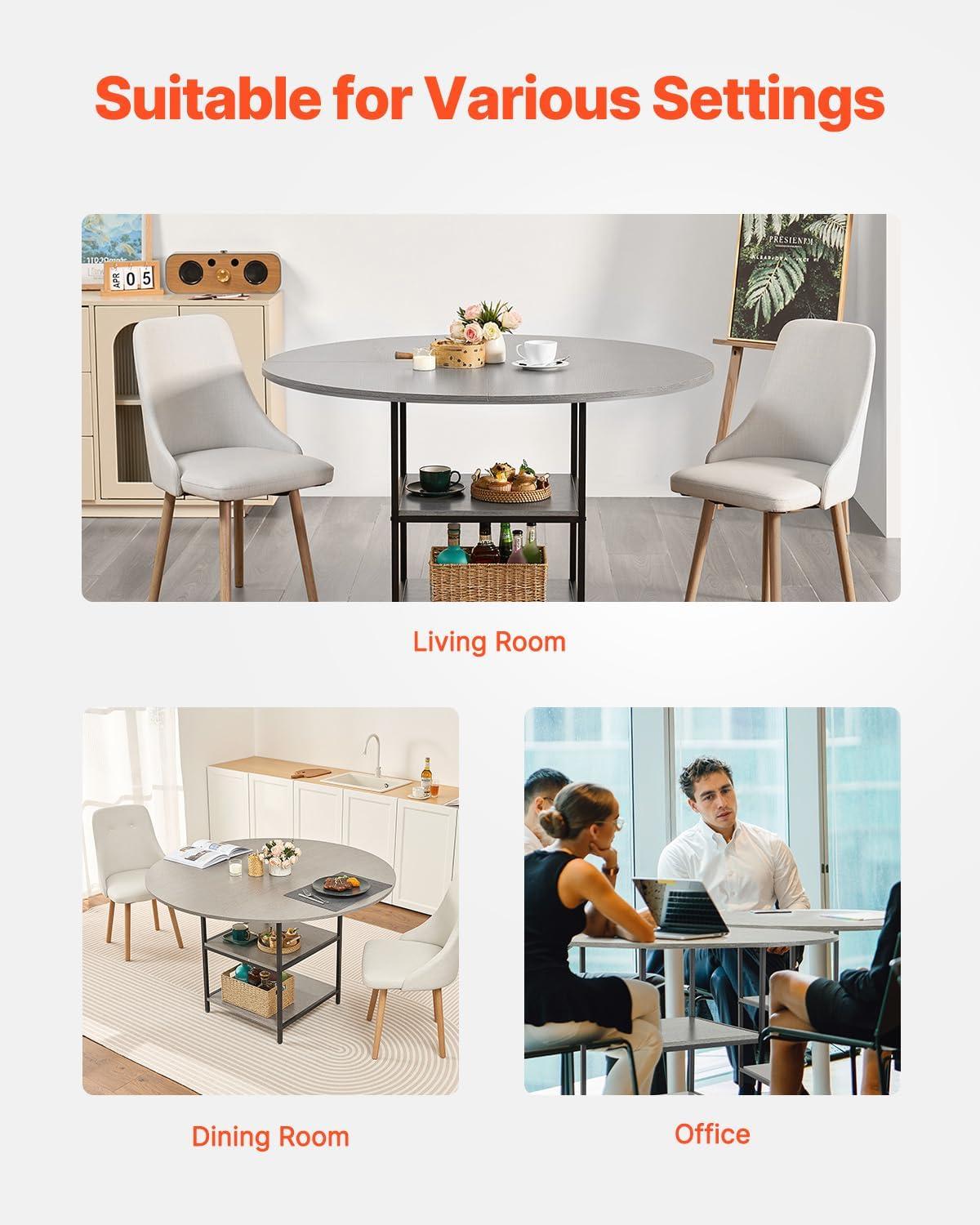 image:imageVEVOR Round Dining Table 47 inch Wood Table for 46 Person Modern Circle Dinner Furniture Leisure Tables with Storage Shelf and Metal Legs for Home Kitchen Living Room Grey Only Table47inch