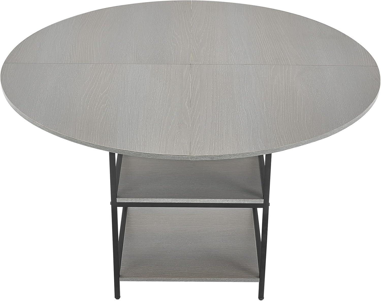 image:imageVEVOR Round Dining Table 47 inch Wood Table for 46 Person Modern Circle Dinner Furniture Leisure Tables with Storage Shelf and Metal Legs for Home Kitchen Living Room Grey Only Table47inch