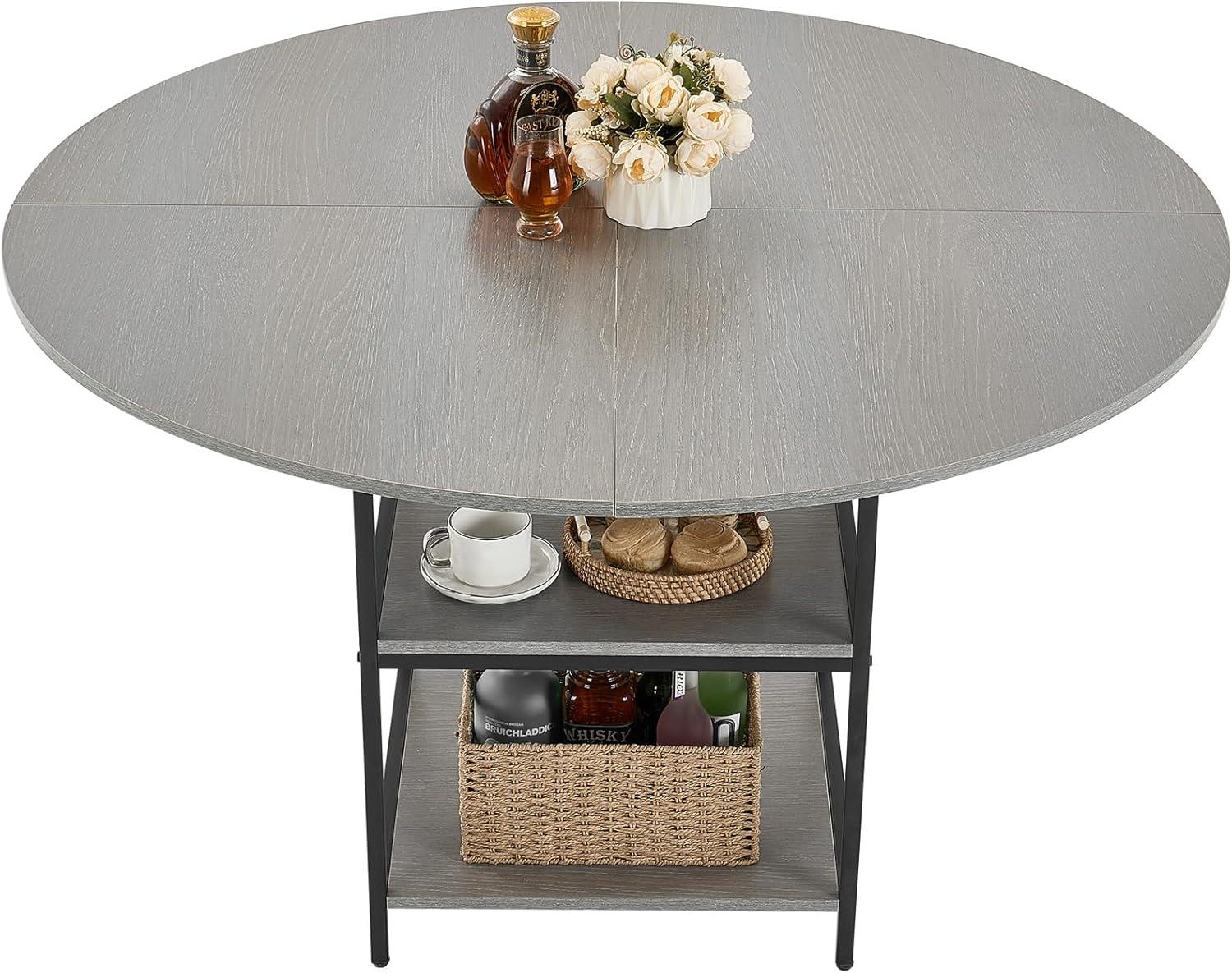 image:imageVEVOR Round Dining Table 47 inch Wood Table for 46 Person Modern Circle Dinner Furniture Leisure Tables with Storage Shelf and Metal Legs for Home Kitchen Living Room Grey Only Table47inch
