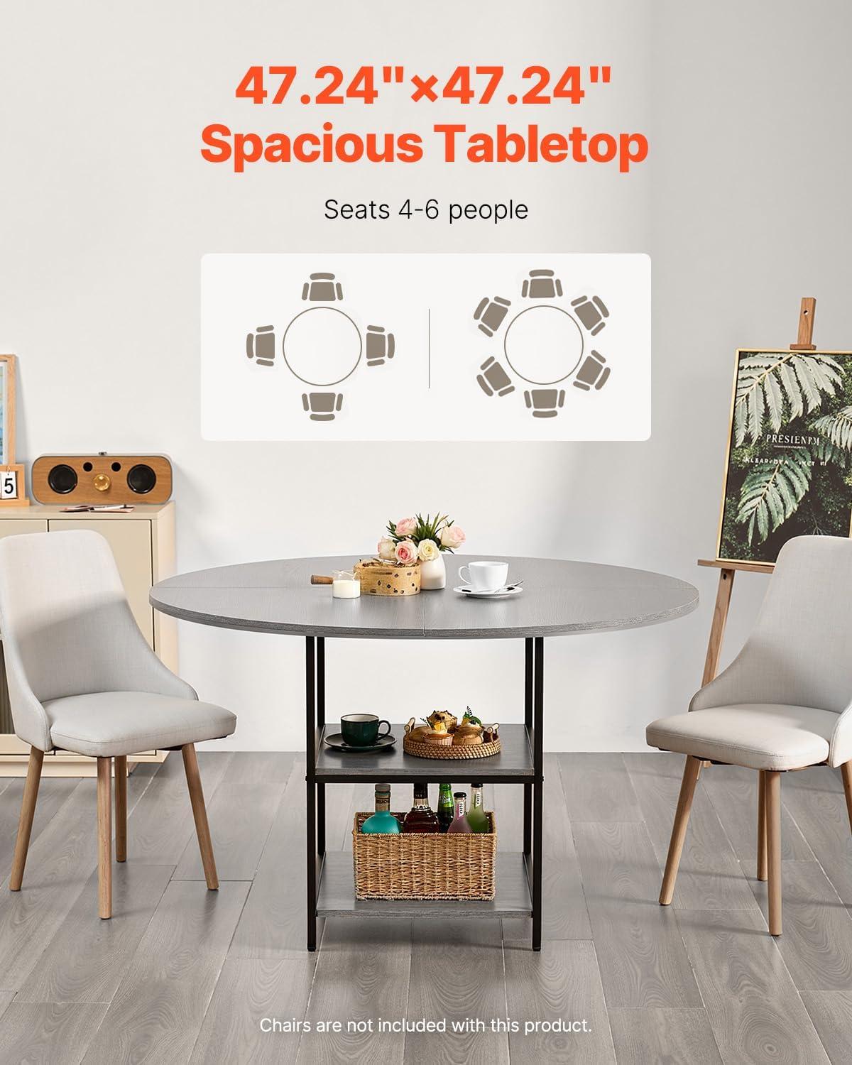 image:imageVEVOR Round Dining Table 47 inch Wood Table for 46 Person Modern Circle Dinner Furniture Leisure Tables with Storage Shelf and Metal Legs for Home Kitchen Living Room Grey Only Table47inch