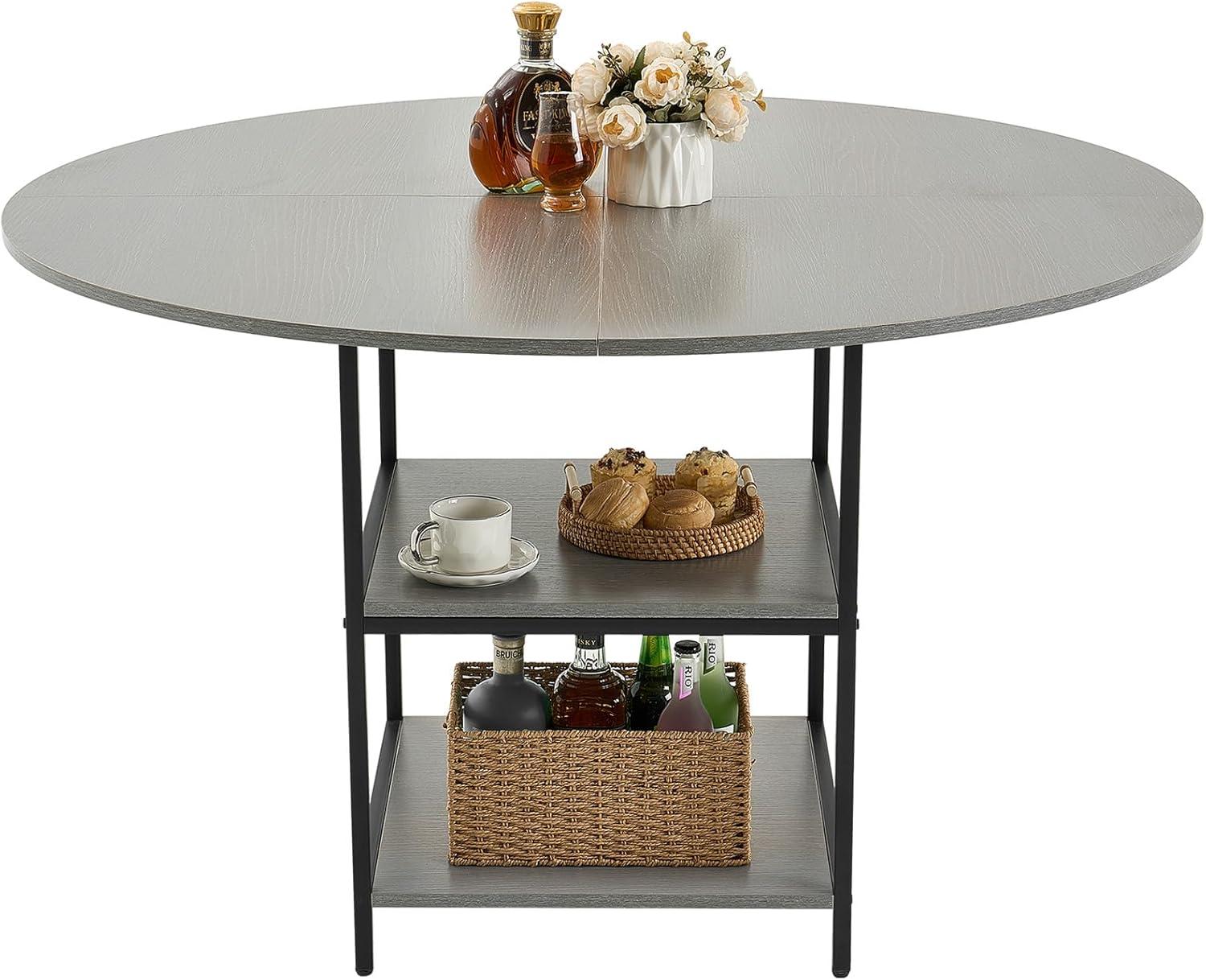 image:imageVEVOR Round Dining Table 47 inch Wood Table for 46 Person Modern Circle Dinner Furniture Leisure Tables with Storage Shelf and Metal Legs for Home Kitchen Living Room Grey Only Table47inch