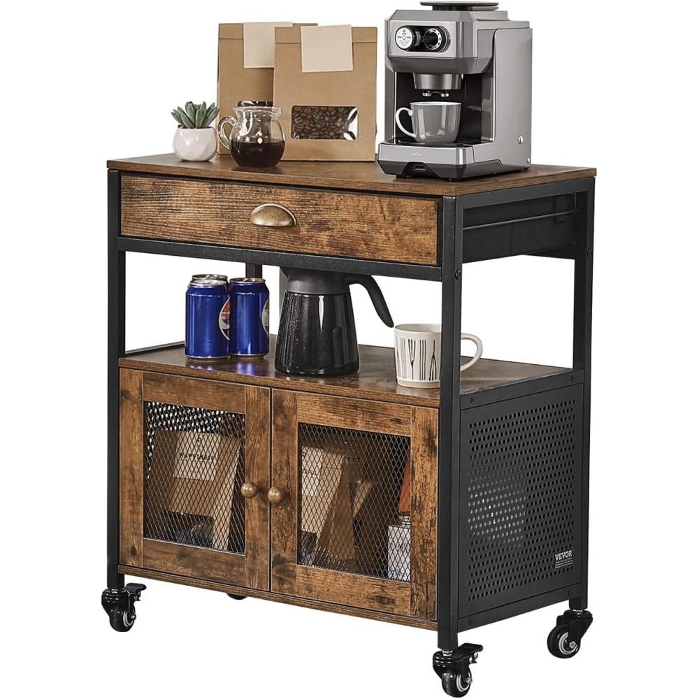 image:imageVEVOR Coffee Bar Cabinet 24 Inch Farmhouse Bar Cabinet with Storage Movable Coffee Table with Wheels amp Mesh Door Sideboard Buffet for Kitchen Entryway24 Inch