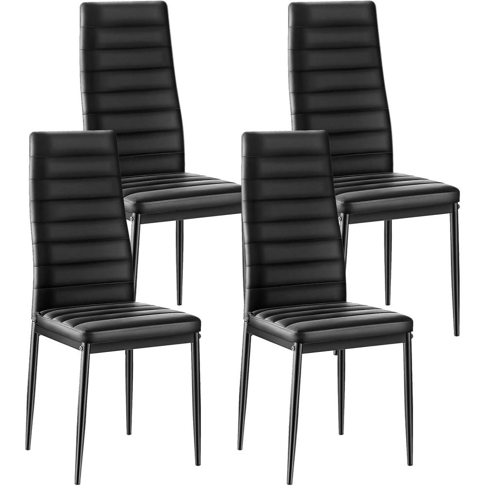 image:imageVEVOR Modern Dining Room Accent Chairs Set of 4 Upholstered Leather Side Chair for Living Room SpaceSaving Kitchen Chair with Thick Cushions and Metal Legs BlackSet of 4Black
