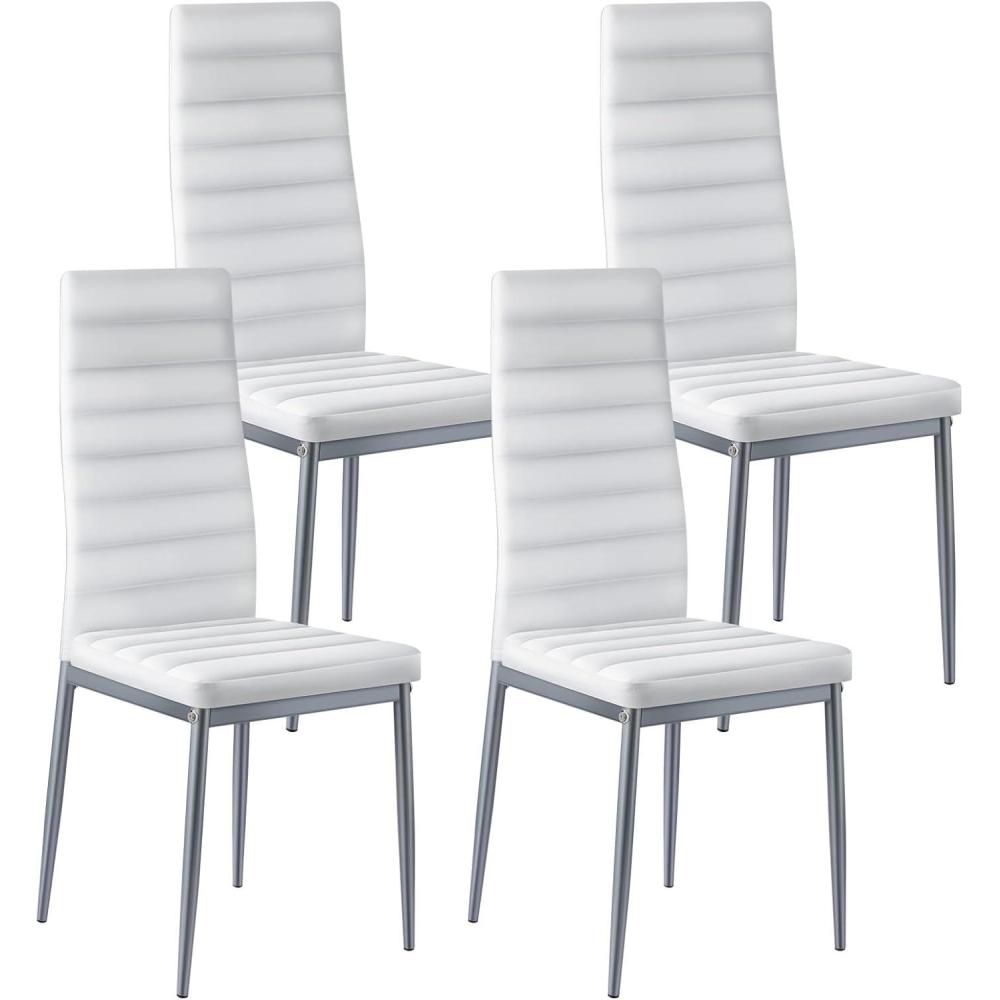 image:imageVEVOR Modern Dining Room Accent Chairs Set of 4 Upholstered Leather Side Chair for Living Room SpaceSaving Kitchen Chair with Thick Cushions and Metal Legs BlackSet of 4 White