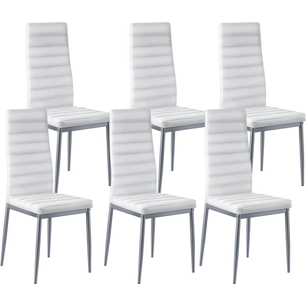 image:imageVEVOR Modern Dining Room Accent Chairs Set of 4 Upholstered Leather Side Chair for Living Room SpaceSaving Kitchen Chair with Thick Cushions and Metal Legs BlackSet of 6 White