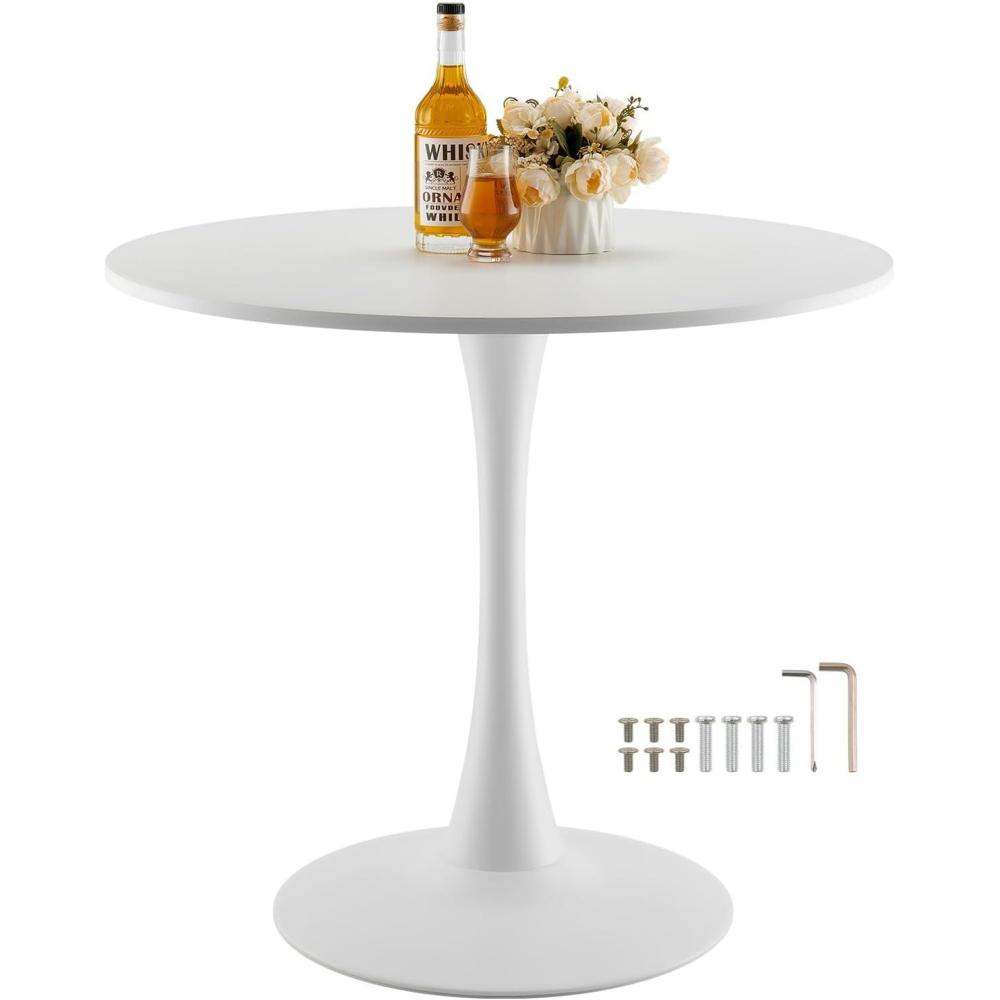 image:imageVEVOR Round Dining Table 47 inch Wood Table for 46 Person Modern Circle Dinner Furniture Leisure Tables with Storage Shelf and Metal Legs for Home Kitchen Living Room Grey Only Table315inch