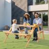 VEVOR 2-in-1 Transforming Interchangeable Picnic Table, Outdoor Wooden Table and Bench Set, Portable Foldable Bench with Umbrella Hole, Patio Dining Furniture for Garden, Backyard, Porch (Brown)