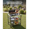 VEVOR Outdoor Grill Cart, 31.0 x 17.0 inch Tabletop Size Grilling Table, Foldable Outdoor Cooking Table with Tissue Holder, Hooks, Wheels, Side Table, BBQ Prep Tables for Picnic, Kitchen, Courtyard(Black)
