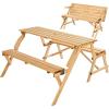 VEVOR 2-in-1 Transforming Interchangeable Picnic Table, Outdoor Wooden Table and Bench Set, Portable Foldable Bench with Umbrella Hole, Patio Dining Furniture for Garden, Backyard, Porch (Brown)