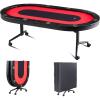 VEVOR 90″ Oval Casino Leisure Table: 10 Player, Blackjack Texas Holdem Poker Table with Stainless Steel Cup Holders and Padded Rails, Portable Folding Card Board Game Table(Red)