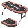 VEVOR 90″ Oval Casino Leisure Table: 10 Player, Blackjack Texas Holdem Poker Table with Stainless Steel Cup Holders and Padded Rails, Portable Folding Card Board Game Table(Black+brown)