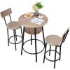 VEVOR Bar Table and Chairs Set, 3PCS 23.5″ Bars Tables Set with Rounded Corner Design, Round Pub Table with Two Stools for Office Desk, Breakfast Corner, Mini Bars, Light Gray, Black(3PCS 23.5″)